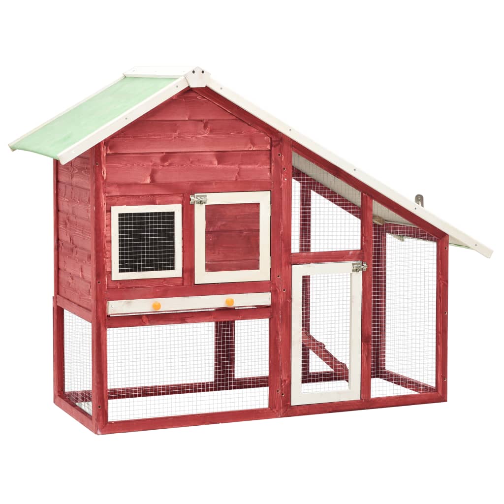 Rabbit Hutch Red and White 55.1"x24.8"x47.2" Solid Firwood