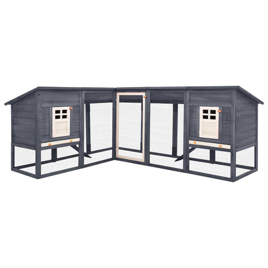 Outdoor Rabbit Hutch with Run Gray and White Solid Fir Wood