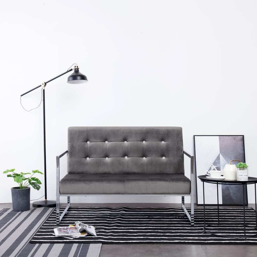 2-Seater Sofa with Armrests Dark Gray Chrome and Velvet