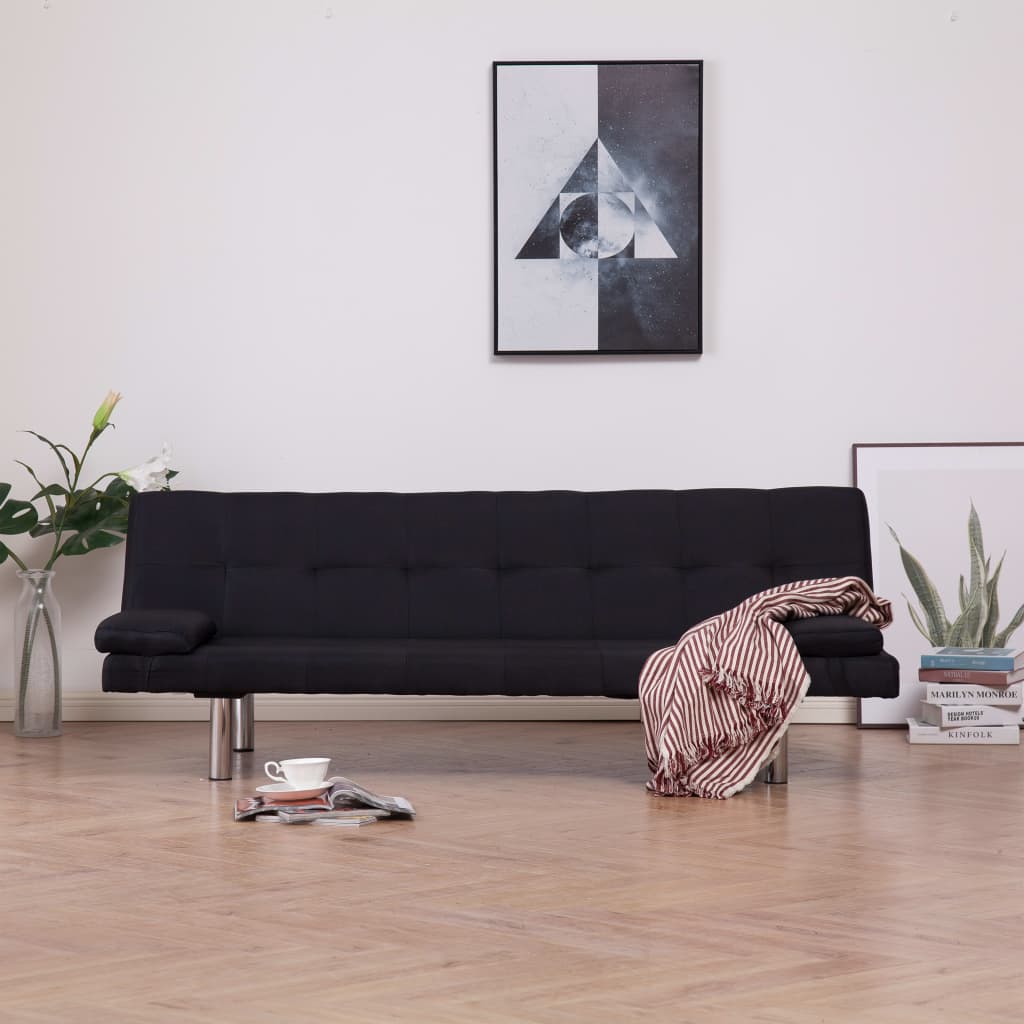 Sofa Bed with Two Pillows Black Fabric