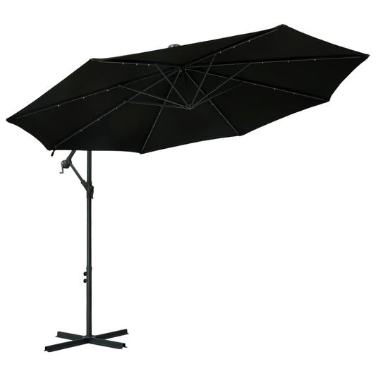Cantilever Umbrella with LED Lights and Steel Pole 118.1" Black
