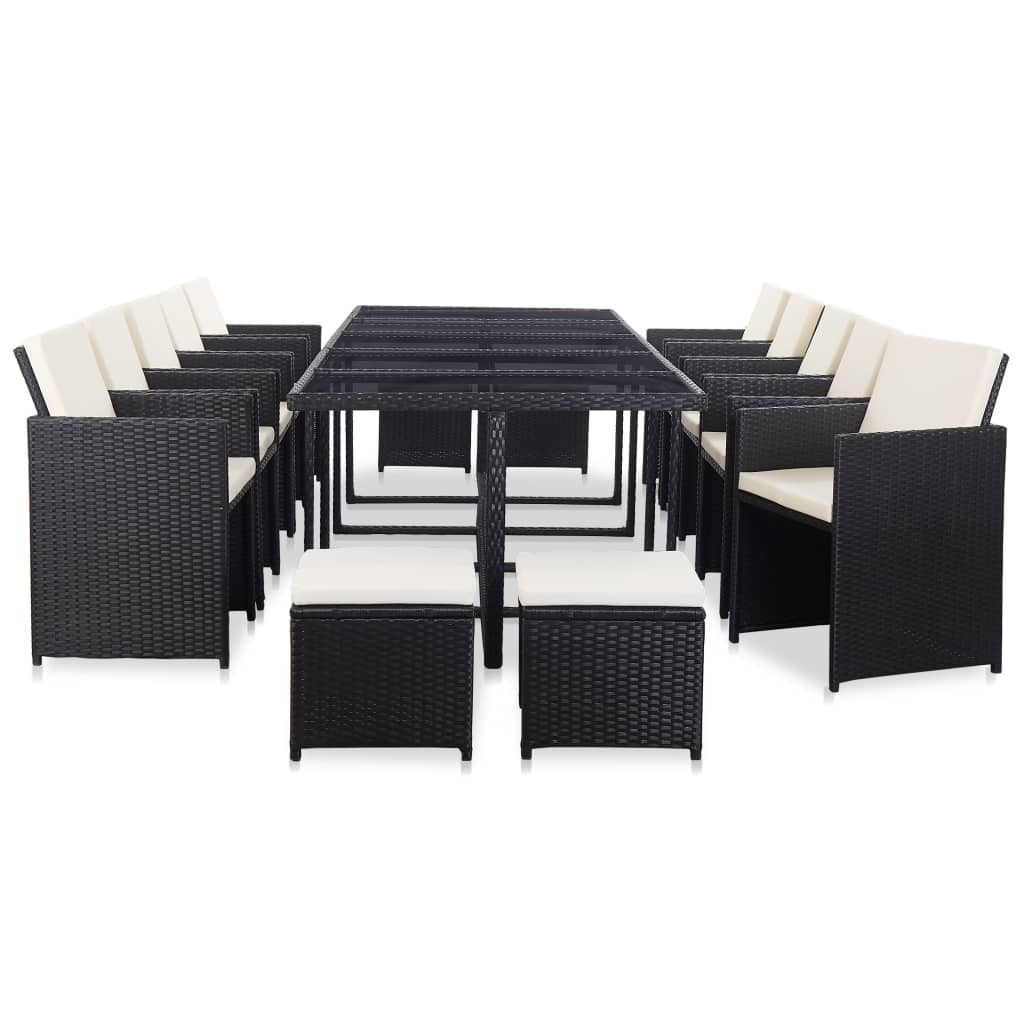 15 Piece Patio Dining Set with Cushions Poly Rattan Black
