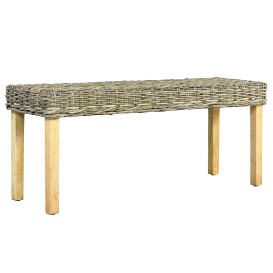 Bench 43.3" Natural Kubu Rattan and Solid Mango Wood