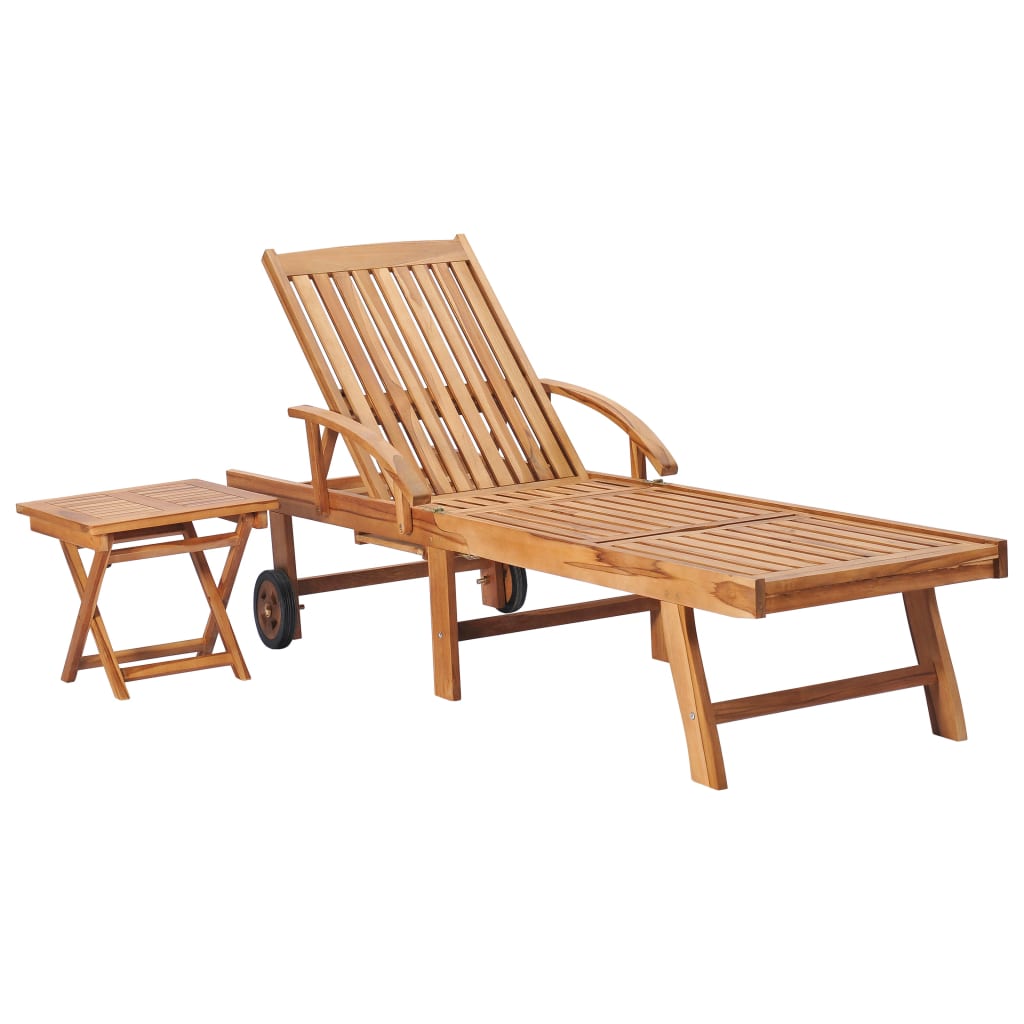 Sun Lounger with Table Solid Teak Wood