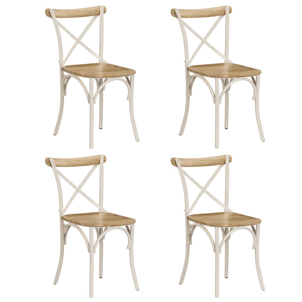 Cross Chairs 4 pcs White Solid Mango Wood