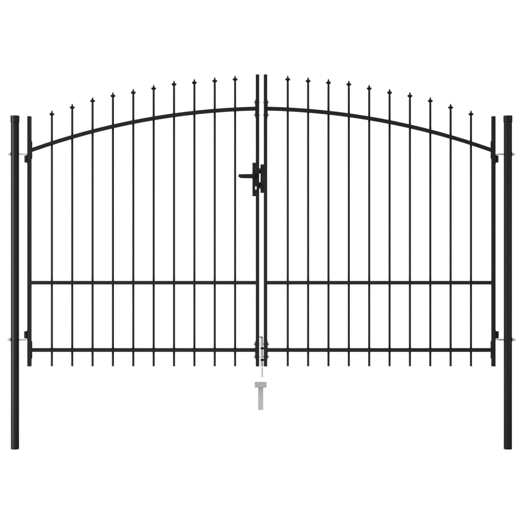 Fence Gate Double Door with Spike Top Steel 9.8'x6.6' Black