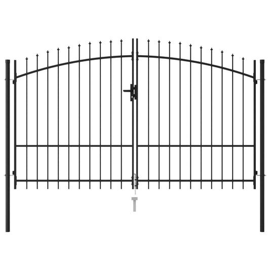 Fence Gate Double Door with Spike Top Steel 9.8'x6.6' Black