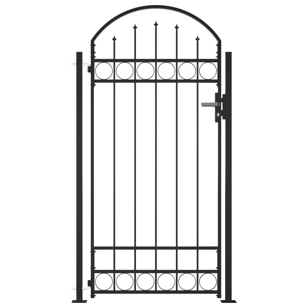 Fence Gate with Arched Top and 2 Posts 41.3"x80.3" Black