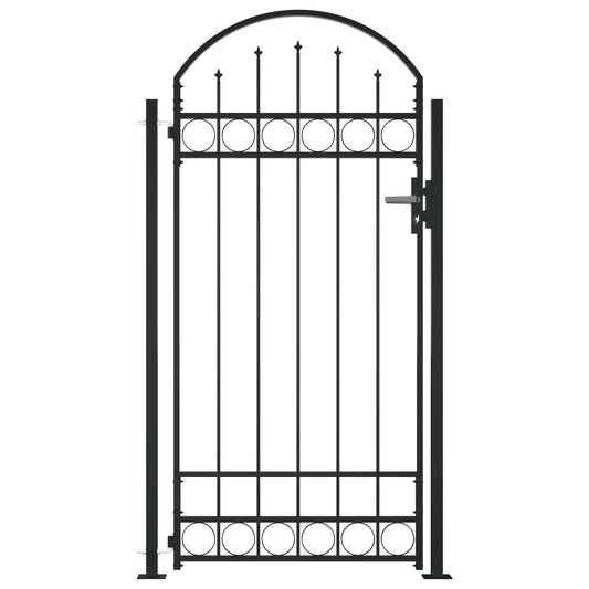 Fence Gate with Arched Top and 2 Posts 41.3"x80.3" Black