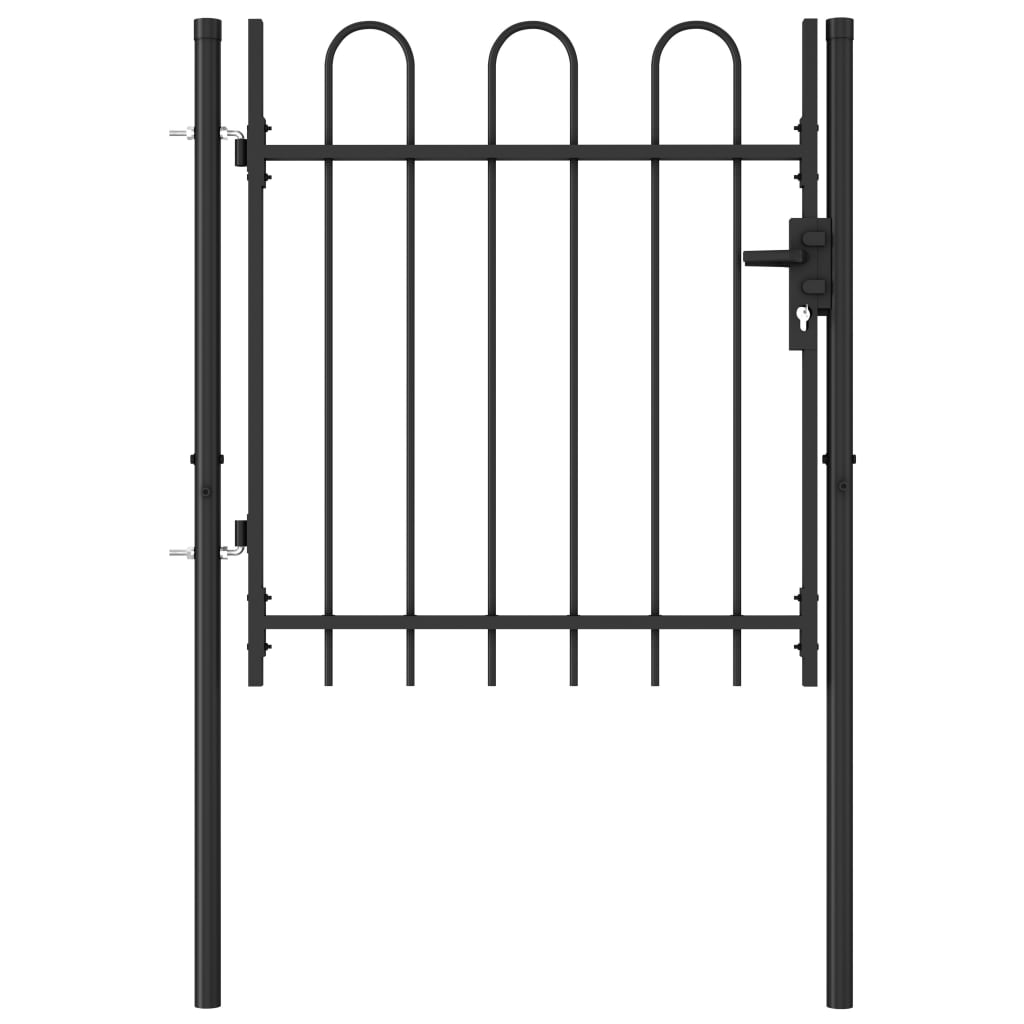 Fence Gate Single Door with Arched Top Steel 39.4"x39.4" Black