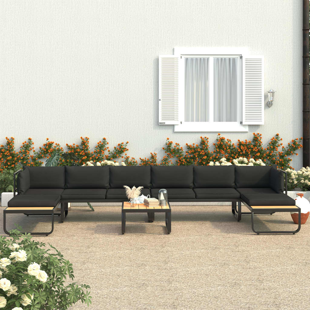 5 Piece Patio Corner Sofa Set with Cushions Aluminum and WPC