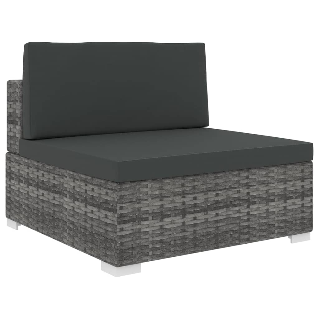 Sectional Middle Seat with Cushions Poly Rattan Gray