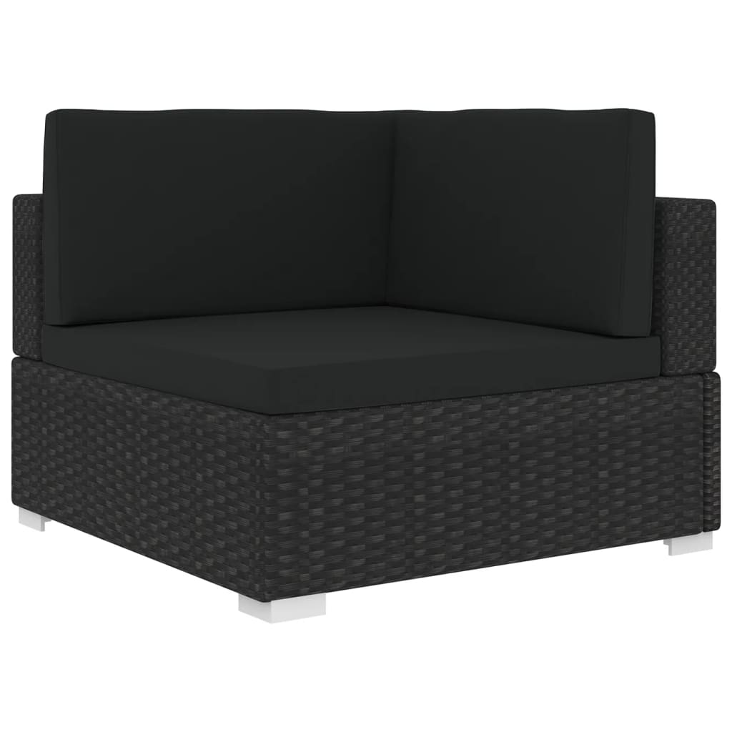 Sectional Corner Chair with Cushions Poly Rattan Black