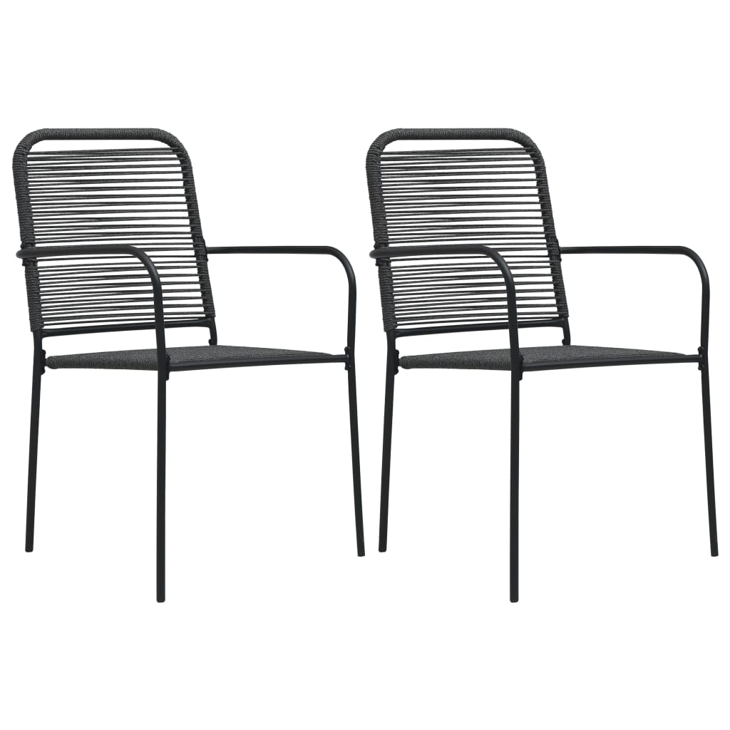 Patio Chairs 2 pcs Cotton Rope and Steel Black