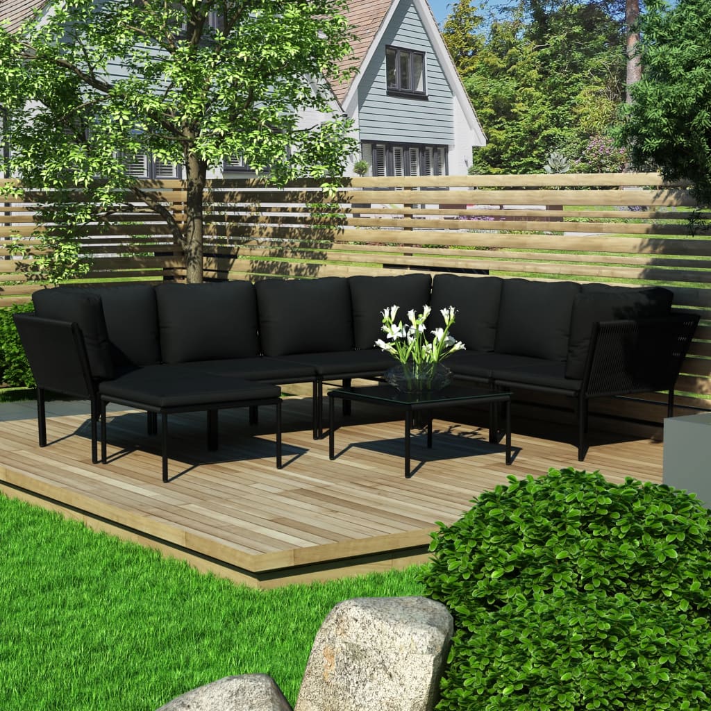 8 Piece Patio Lounge Set with Cushions Black PVC