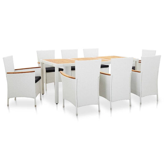 9 Piece Patio Dining Set Poly Rattan White