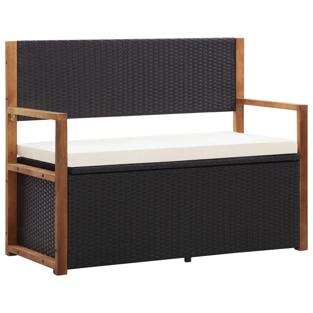 Storage Bench 45.3" Poly Rattan and Solid Acacia Wood Black