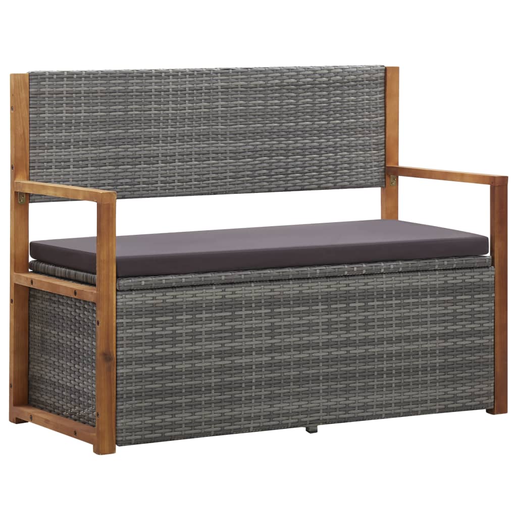 Storage Bench 45.3" Poly Rattan and Solid Acacia Wood Gray