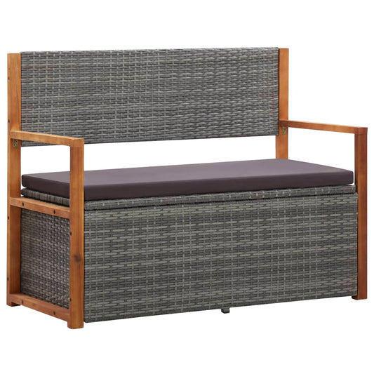 Storage Bench 45.3" Poly Rattan and Solid Acacia Wood Gray