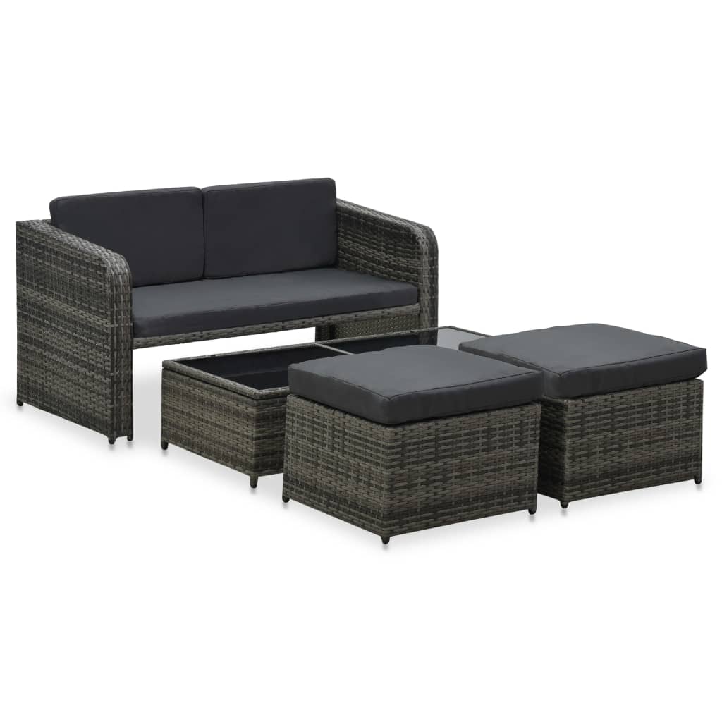 4 Piece Patio Lounge Set with Cushions Poly Rattan Anthracite