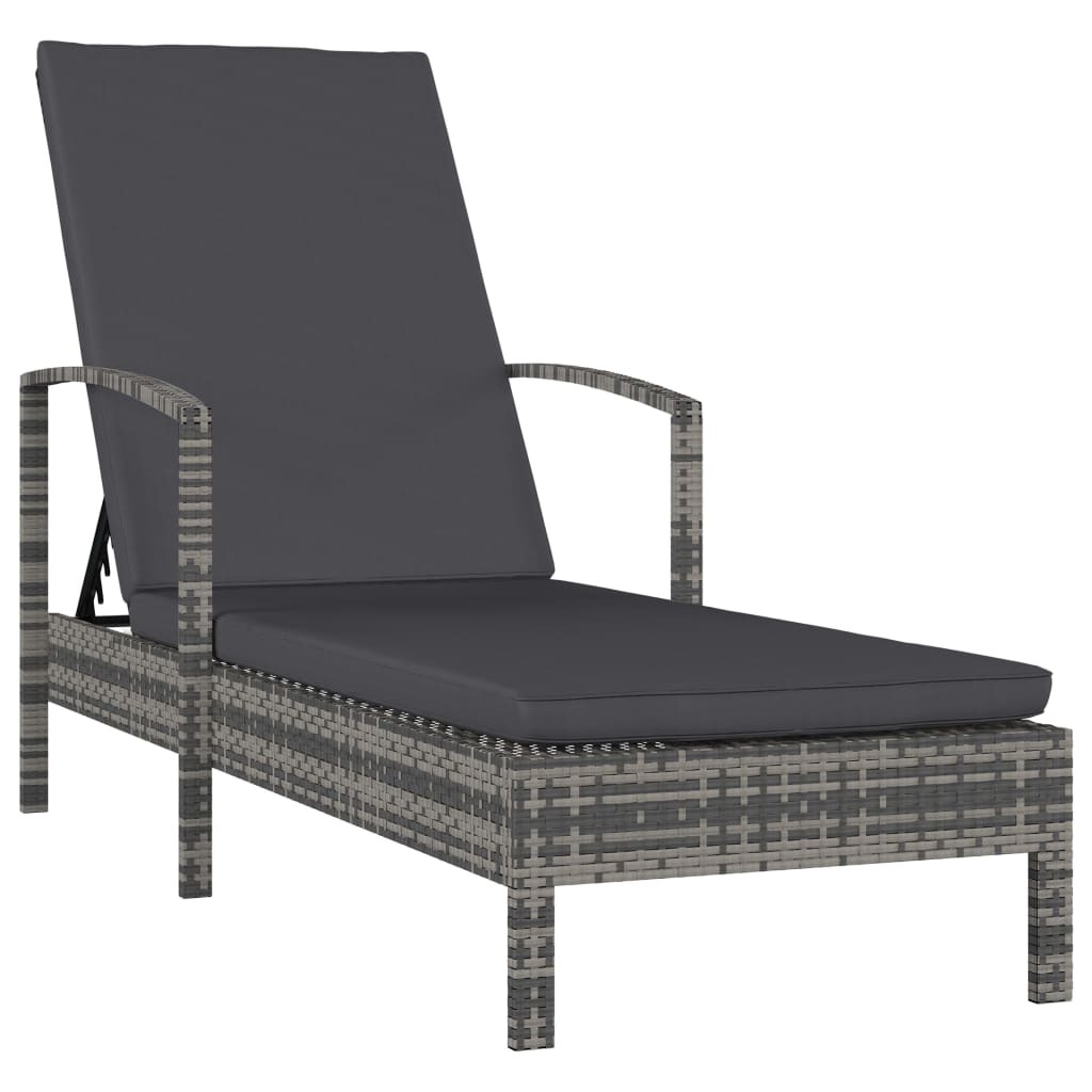 Sun Lounger with Armrests Poly Rattan Gray