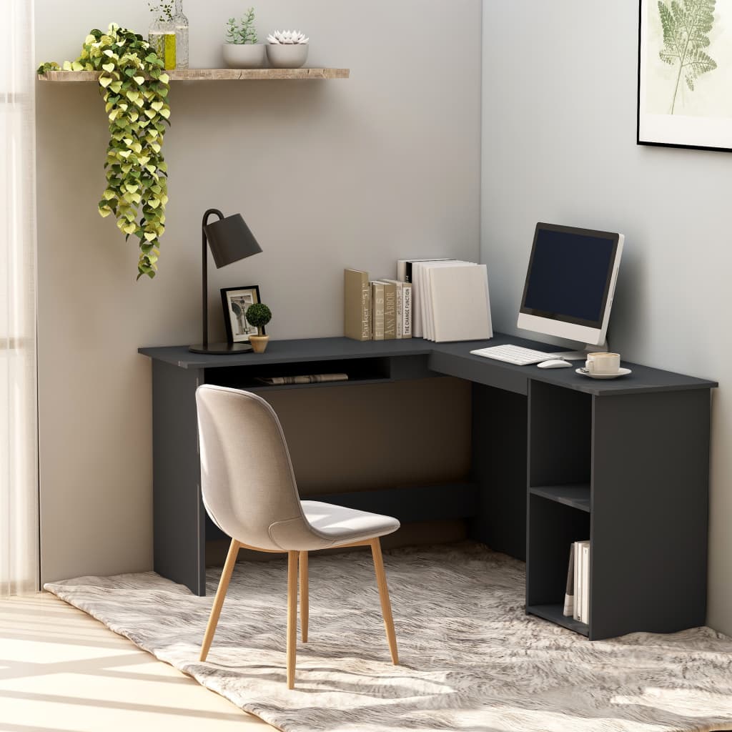 L-Shaped Corner Desk Gray 47.2"x55.1"x29.5" Engineered Wood