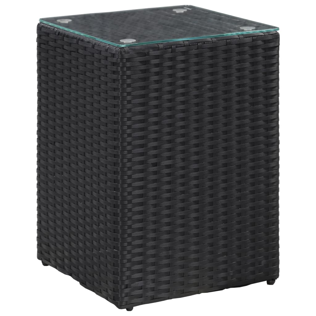 Side Table with Glass Top Black 13.8"x13.8"x20.5" Poly Rattan