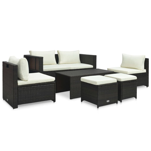 6 Piece Garden Lounge Set with Cushions Poly Rattan Brown