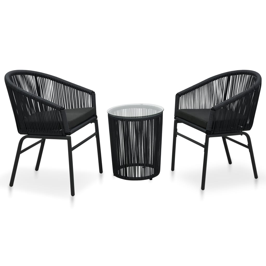 3 Piece Bistro Set with Cushions PE Rattan Black