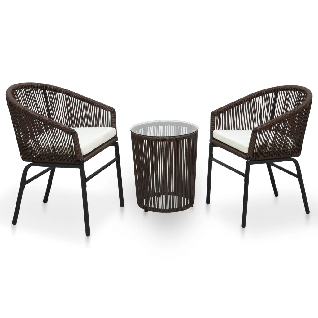 3 Piece Bistro Set with Cushions PE Rattan Brown