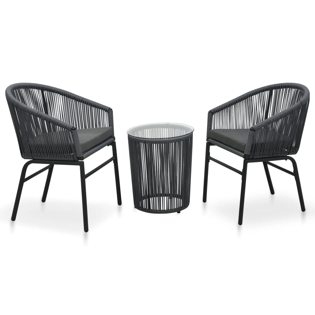 3 Piece Bistro Set with Cushions PE Rattan Gray