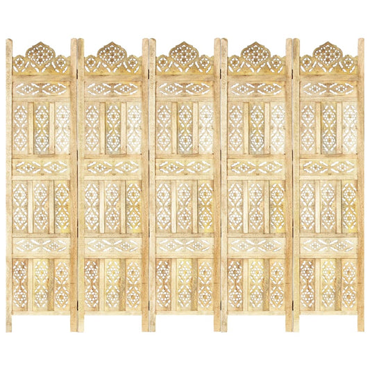 Hand carved 5-Panel Room Divider 78.7"x65" Solid Mango Wood