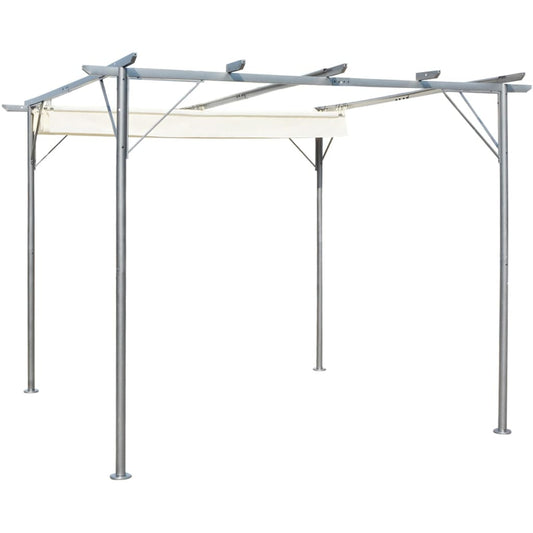 Pergola with Retractable Roof Cream White 9.8'x9.8' Steel