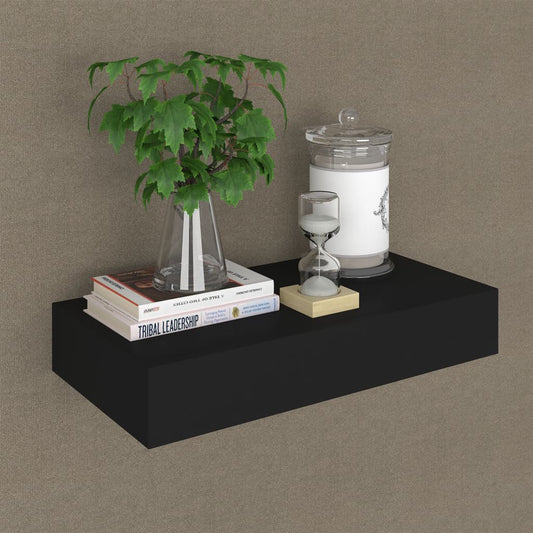 Floating Wall Shelf with Drawer Black 18.9"x9.8"x3.1"