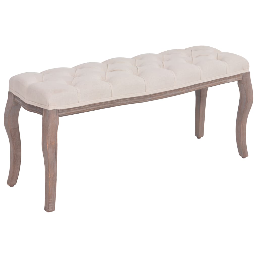 Bench Fabric Solid Wood 43.3"x15"x18.9" Cream White