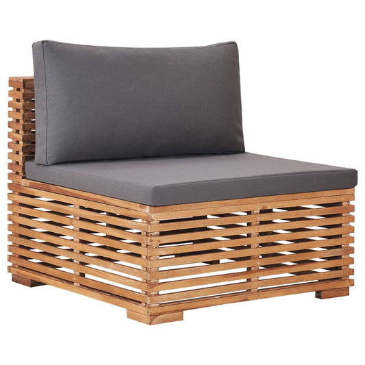 Patio Middle Sofa with Gray Cushion Solid Teak Wood