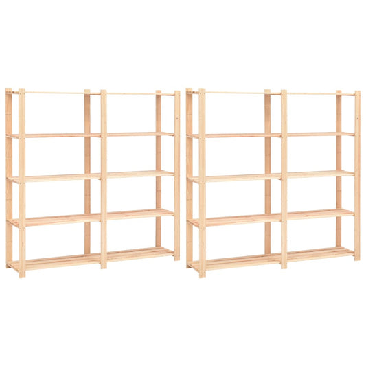 5-Tier Storage Racks 2 pcs 66.9"x15"x66.9" Solid Pinewood 1102.3 lb