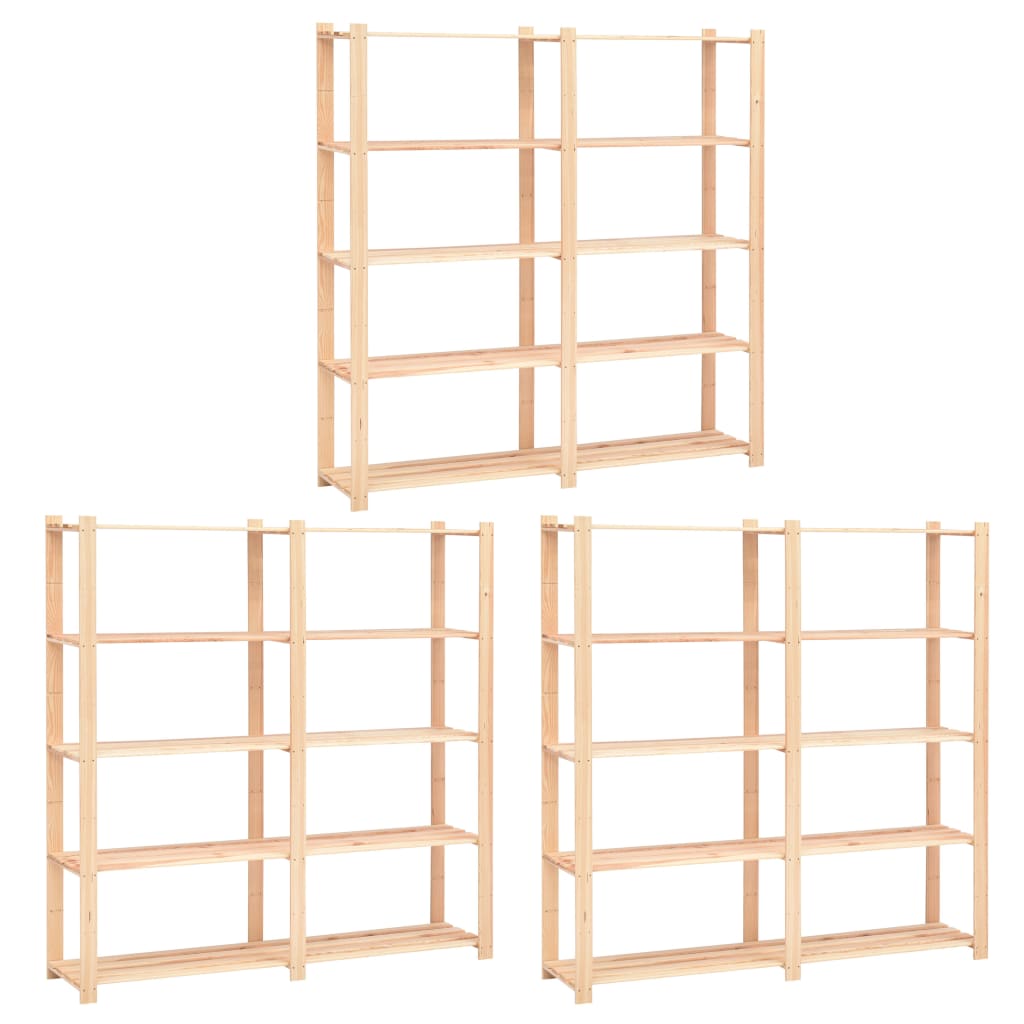 5-Tier Storage Racks 3 pcs 66.9"x15"x66.9" Solid Pinewood 1102.3 lb