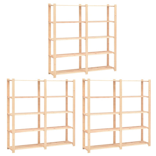 5-Tier Storage Racks 3 pcs 66.9"x15"x66.9" Solid Pinewood 1102.3 lb