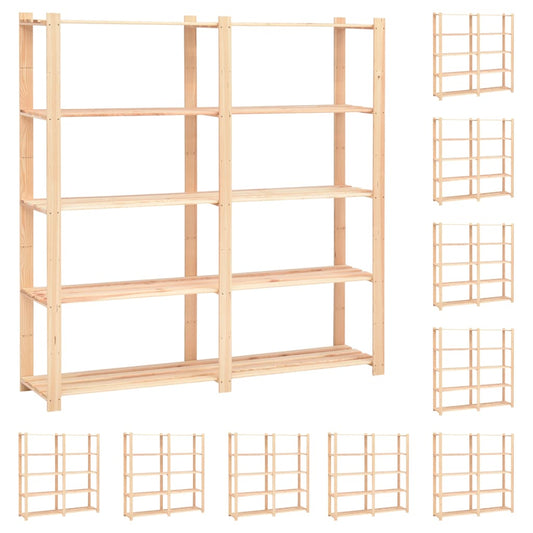 5-Tier Storage Racks 10 pcs 66.9"x15"x66.9" Solid Pinewood 1102.3 lb