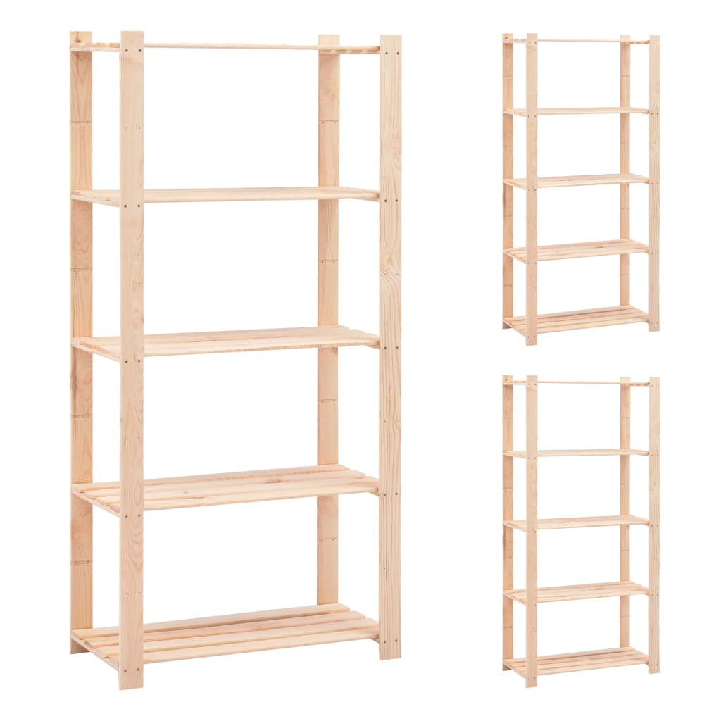 5-Tier Storage Racks 3 pcs 31.5"x15"x66.9" Solid Pinewood 551.2 lb