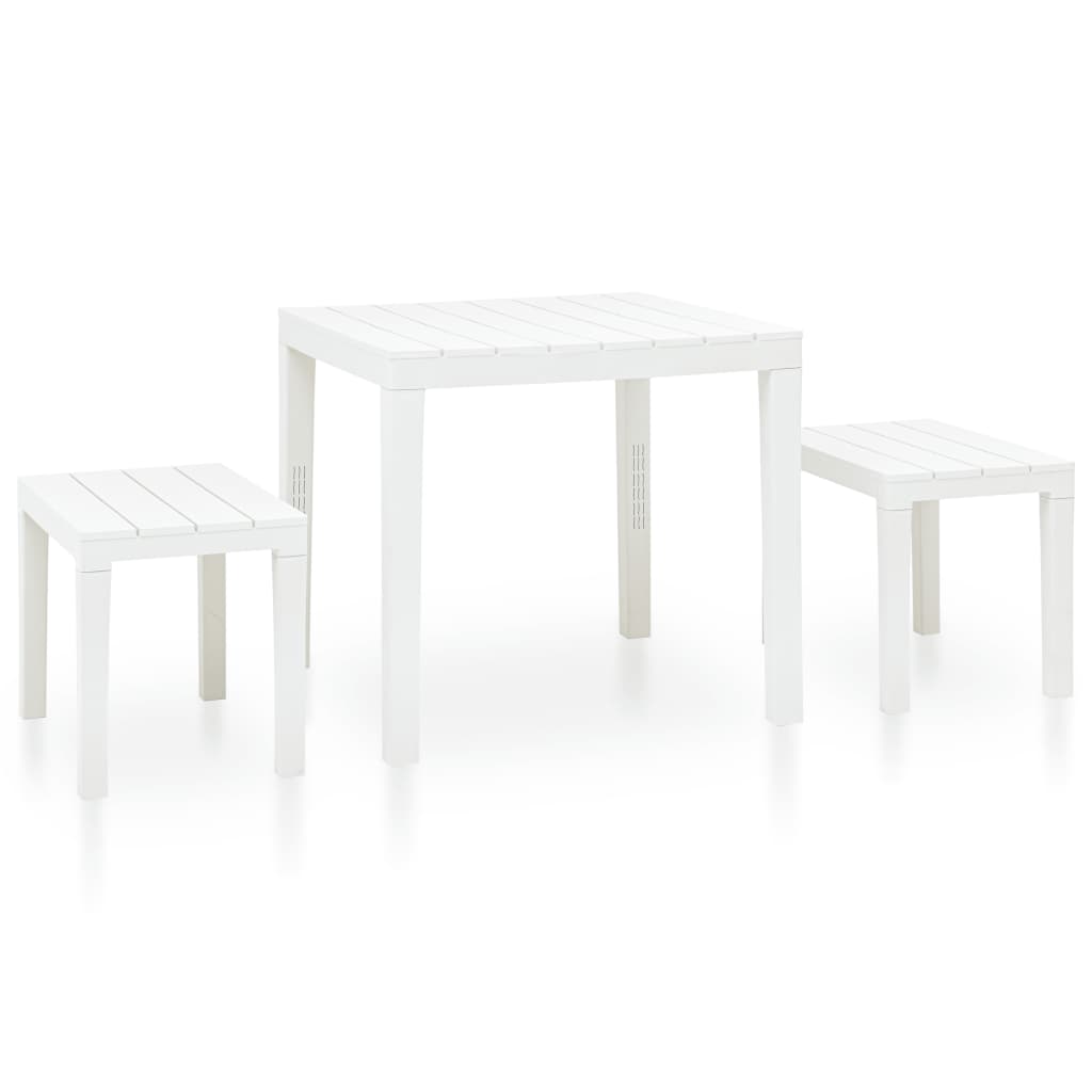 Patio Table with 2 Benches Plastic White