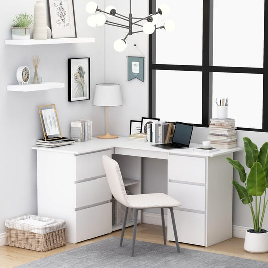 Corner Desk White 57.1"x39.4"x29.9" Engineered Wood