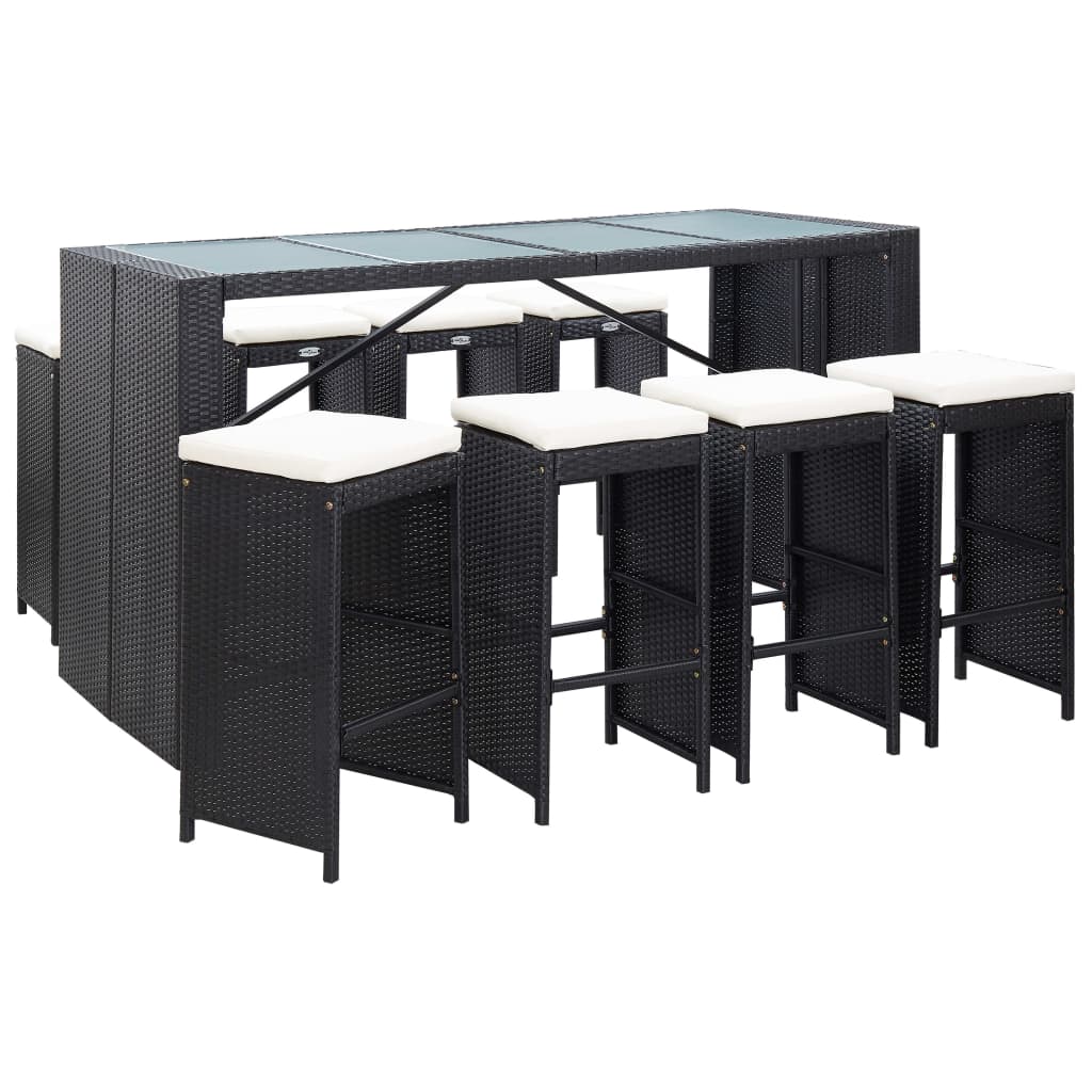 9 Piece Patio Bar Set Poly Rattan Black