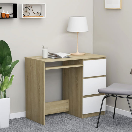Desk White and Sonoma Oak 35.4"x17.7"x29.9" Engineered Wood