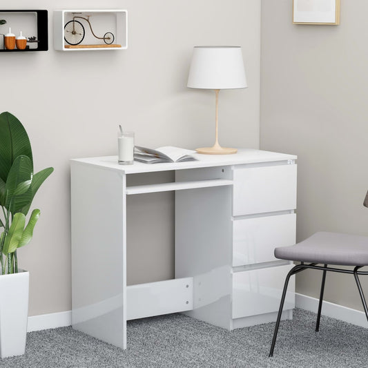Desk High Gloss White 35.4"x17.7"x29.9" Engineered Wood