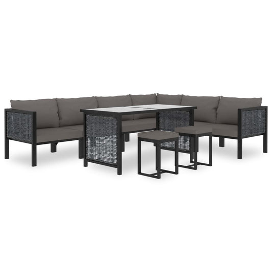 9 Piece Patio Lounge Set with Cushions Poly Rattan Anthracite