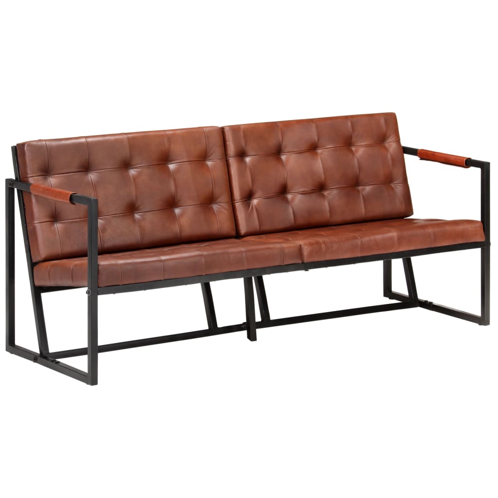 3-Seater Sofa Brown Real Goat Leather