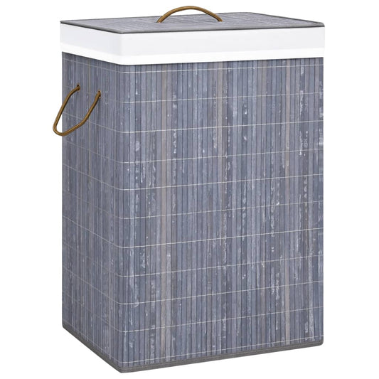 Bamboo Laundry Basket with 2 Sections Gray 19 gal