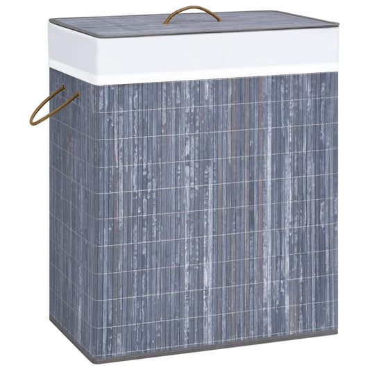 Bamboo Laundry Basket with 2 Sections Gray 26.4 gal